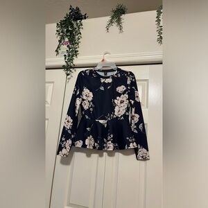 Blue Flower Print Dress Shirt